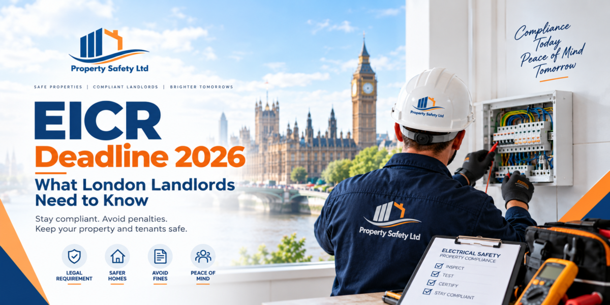 Qualified electrician carrying out an EICR electrical inspection in a London rental property